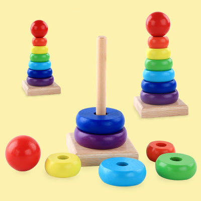 Wooden Seven-color Tower Stacking Circle