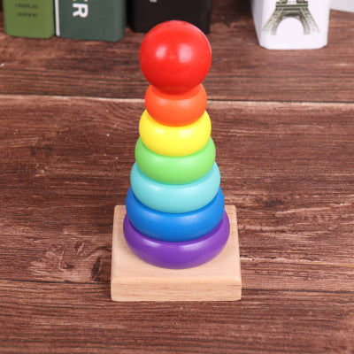 Wooden Seven-color Tower Stacking Circle