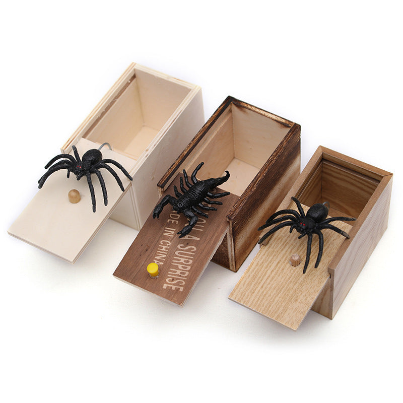 Prank Spider Wooden Scare Box Trick Play Joke Lifelike Surprise
