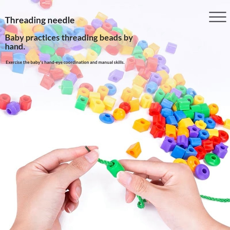 Kids' Bead And Block Toy With Threading Compartments
