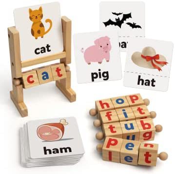 Wooden Rotating Alphabet Puzzle Reading Blocks