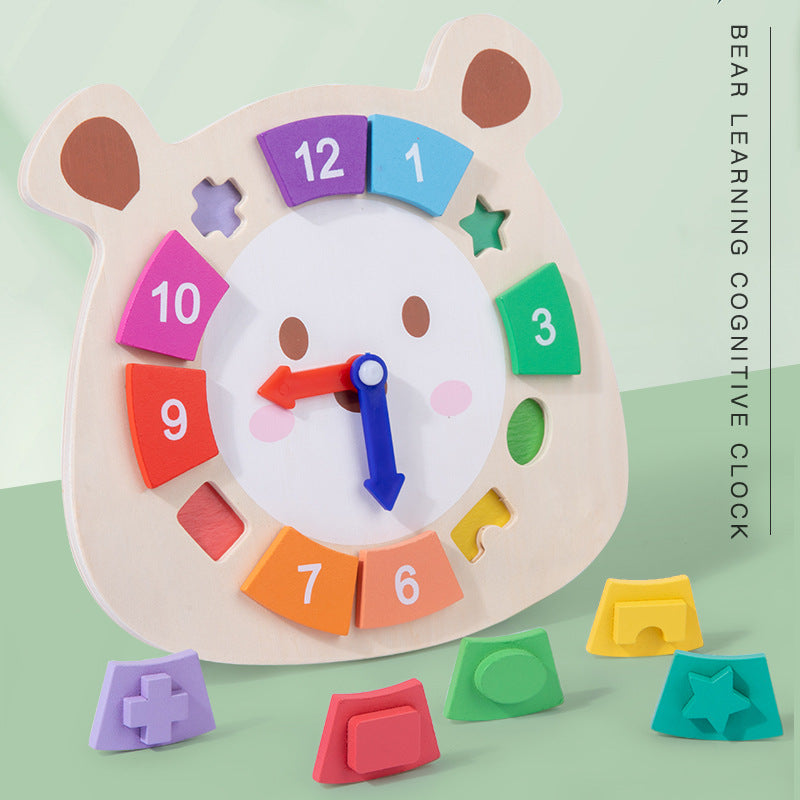 Children's Wooden Toy Cognitive Bear Clock
