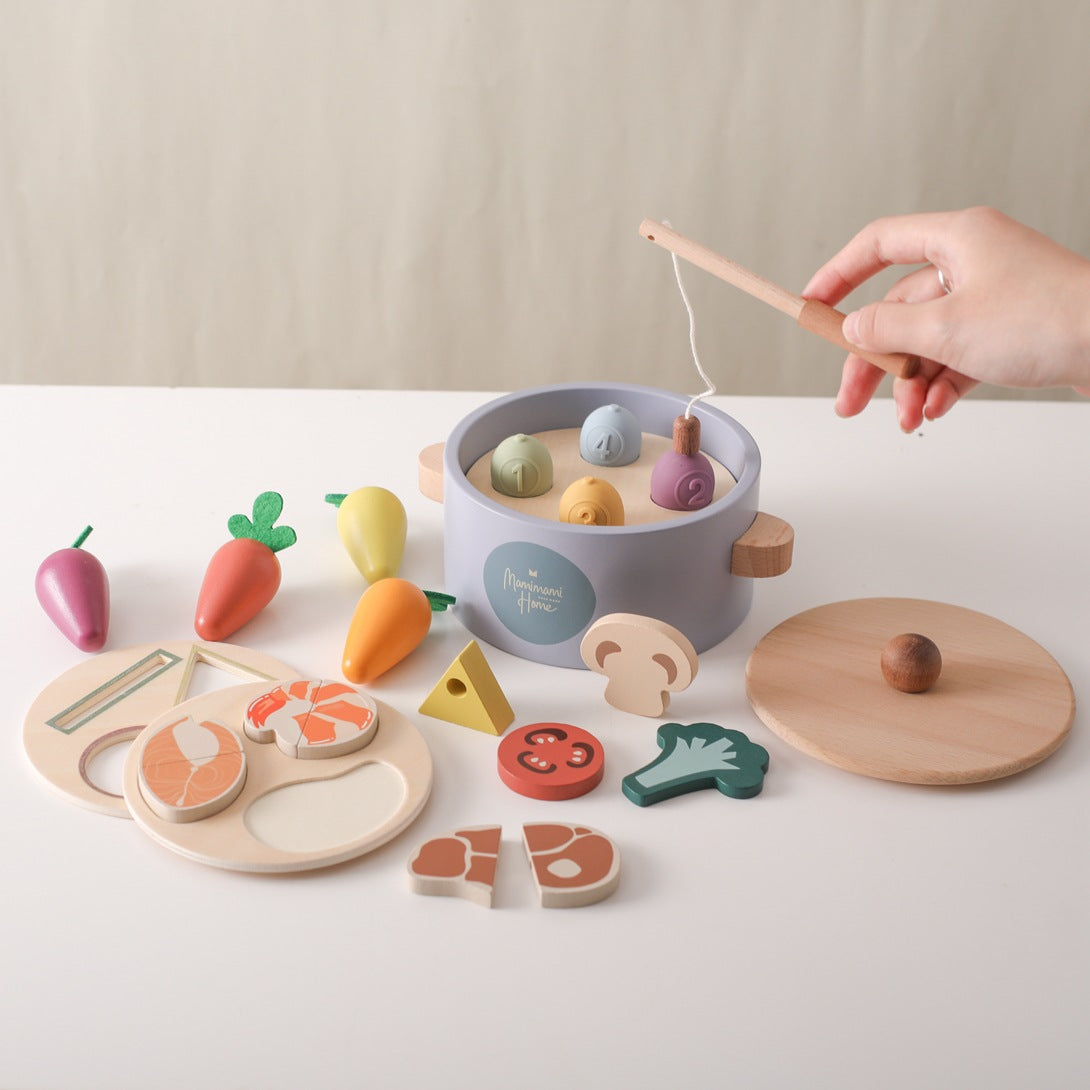 Children's Wooden Pulling Radishes Fishing Desktop Game Plac