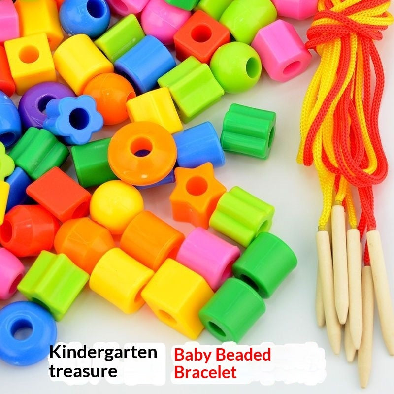 Kids' Bead And Block Toy With Threading Compartments