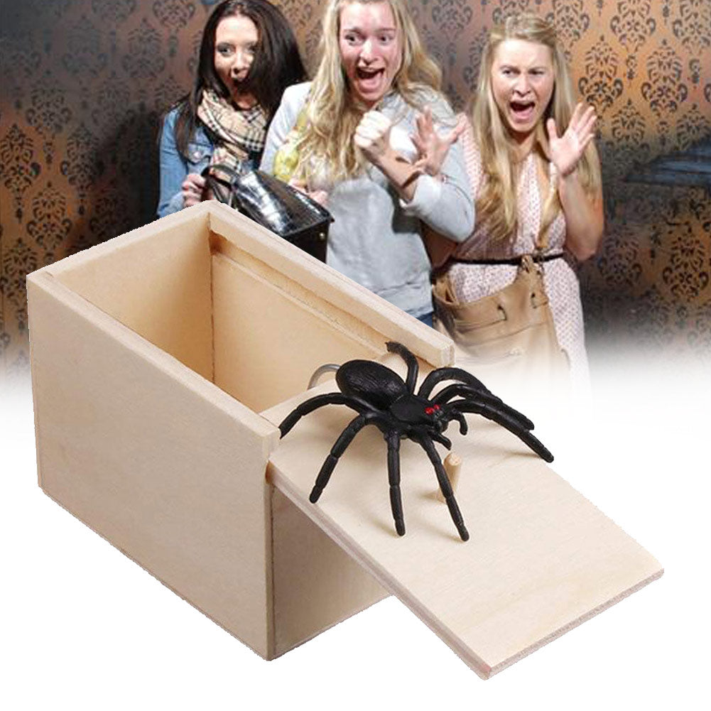 Prank Spider Wooden Scare Box Trick Play Joke Lifelike Surprise