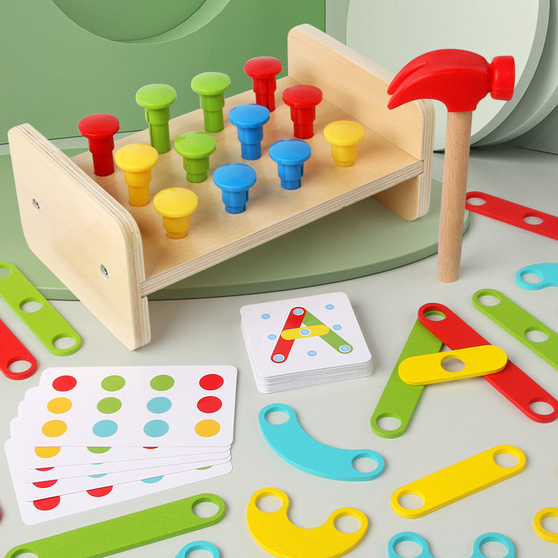 Two-in-one Pile Bridge Platform Nail Table Toy Children's Wo